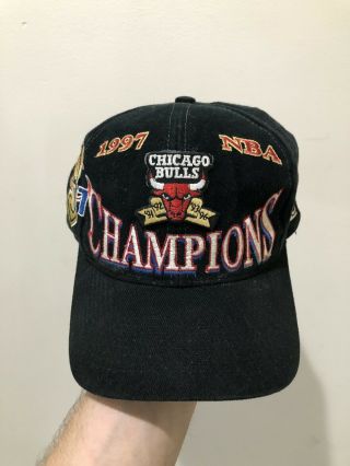 Vintage Chicago Bulls 1997 Nba Champs Logo Athletic Snapback Hat Cap Jordan Rare