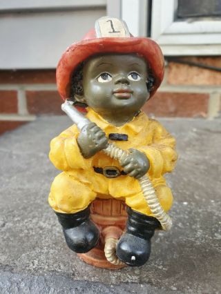 Vintage Black Americana History African American Kid Fireman.  Figurine 5 "