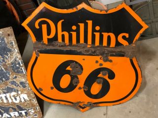 Vintage Phillips 66 Double Sided Porcelain Sign Gas Oil Old Station Dsp