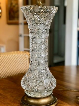 Antique Cut Glass Crystal Lamp Jd Bergen India Abp American Brilliant Vase Lamp