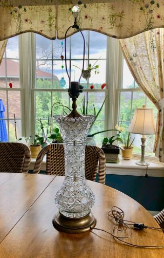 Antique Cut Glass Crystal Lamp JD Bergen India ABP AMERICAN BRILLIANT VASE LAMP 2