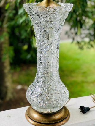 Antique Cut Glass Crystal Lamp JD Bergen India ABP AMERICAN BRILLIANT VASE LAMP 3