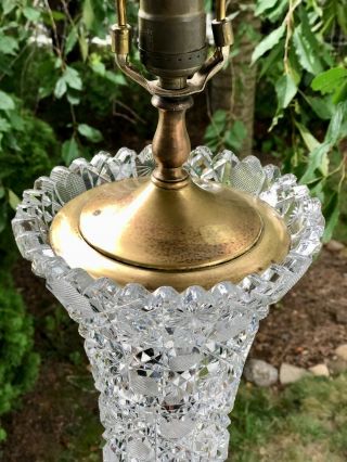 Antique Cut Glass Crystal Lamp JD Bergen India ABP AMERICAN BRILLIANT VASE LAMP 4