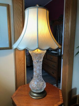 Antique Cut Glass Crystal Lamp JD Bergen India ABP AMERICAN BRILLIANT VASE LAMP 5