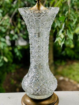 Antique Cut Glass Crystal Lamp JD Bergen India ABP AMERICAN BRILLIANT VASE LAMP 6