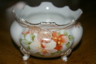 Japan Nippon Fine China Hand Painted Footed Bowl Rose Pattern Fluted Rim 1920 