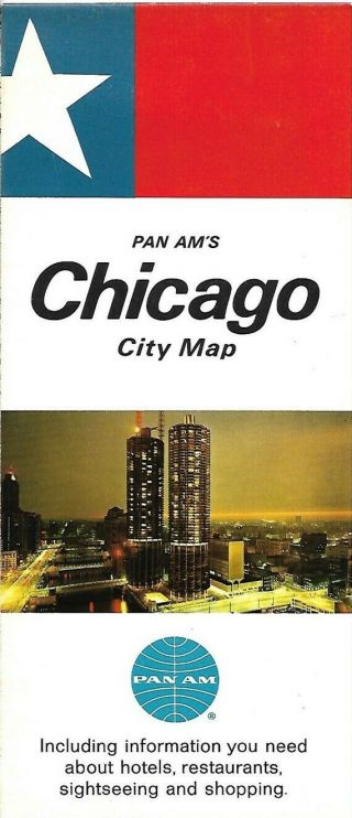 1969 Pan Am Airlines Road Map Chicago Illinois Hotels Jet Clipper B - 707 Gousha