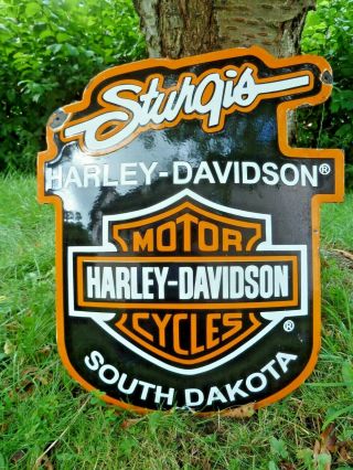 Harley Sturgis Porcelain Sign Vintage Motorcycle 23 " Domed Collectible Biker Usa