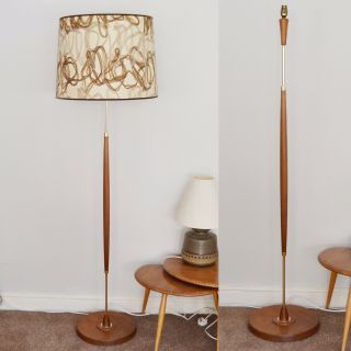 Vintage Teak Standard Lamp,  Tall Brass And Wood Mid Century Floor Lamp Pat Test