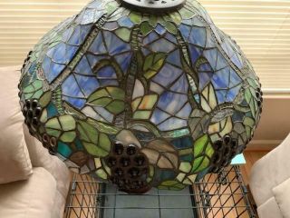Tiffany Table Lamp Blue,  Green With Grapes
