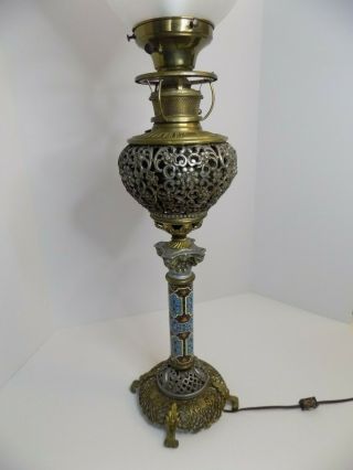 Antique Banquet Table Lamp Bradley & Hubbard Enamel Cloisonne 