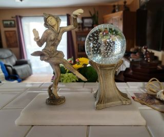 Rare Antique J.  B.  Hirsch Dancing Girl Pixie Gerdago Harlequin Lamp - Marble Base