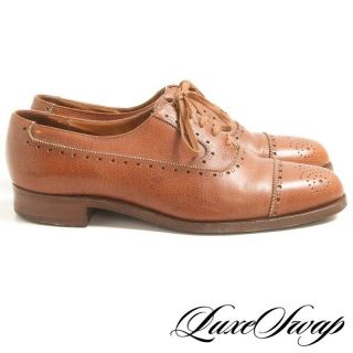 Vintage Polo Ralph Lauren Made In England Saddle Tan Pebblegrain Captoe Shoes Nr