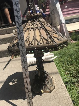 Antique Stained Glass Table Lamp From A Rectory Heavy