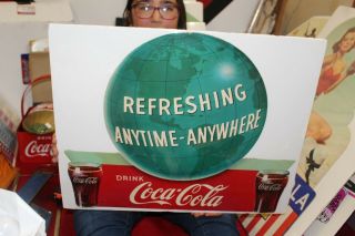 Rare Vintage 1953 Coca Cola Refreshing Anytime - Anywhere Soda Pop 22 " Sign