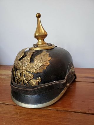 Ww1 German Prussian Leather Pickelhaube Spike Helmet With Eagle