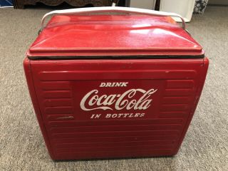 Vintage Coca - Cola Cooler Metal With Metal Tray