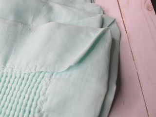 Vintage Blue Green Satin Trim Waffle Weave Thermal Baby Blanket Acrylic - Morgan 2