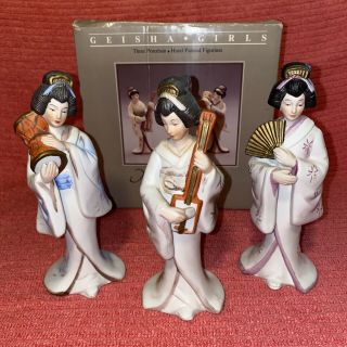 Set Of 3 Vintage Porcelain Geisha Girls Ladies Figurines