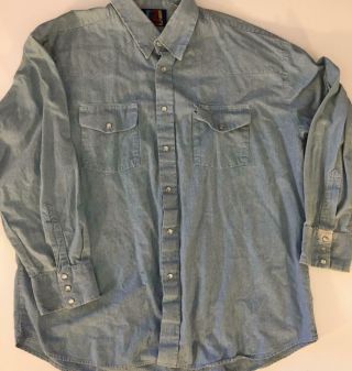Vintage Gunnison Black Canyon Long Sleeve Chambray Pearl Snaps Western Shirt