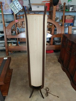 Vintage Mid Century Modeline Walnut Wood 59 Inch Tall Floor Lamp.
