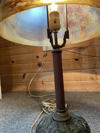 PILABRASCO PITTSBURGH CONVERTED GAS TABLE LAMP & REVERSE PAINTED GLASS SHADE 6