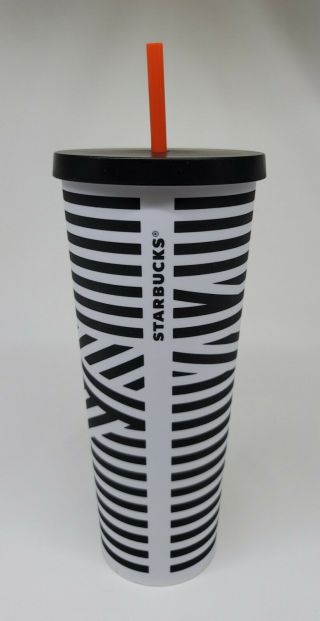 Rare Starbucks Zebra Stripe Venti Cold Cup Tumbler 24oz With Starbucks Straw