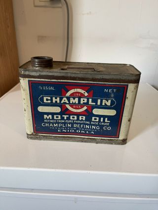 Rare Vintage Champlin Motor Oil Half Gallon Can