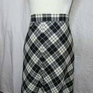 Vtg Pendleton Plaid Wool Tartan Maxi Skirt Lined Size 12 Black White Modest