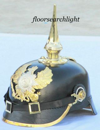 German Pickelhaube Long Spiked Helmet Ww1 Wwi Black Leather Prussian Helmet