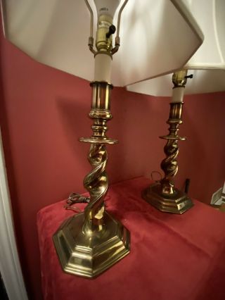 Vintage Stiffel Barley Twist Brass Candlestick Lamps w/ Royal Designs Inc Shades 3