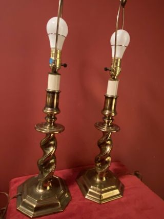 Vintage Stiffel Barley Twist Brass Candlestick Lamps w/ Royal Designs Inc Shades 4