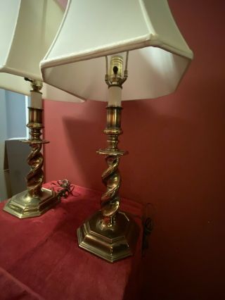 Vintage Stiffel Barley Twist Brass Candlestick Lamps w/ Royal Designs Inc Shades 5