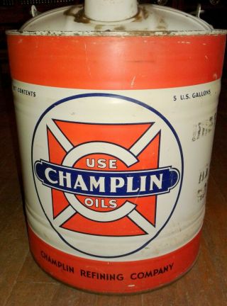 Vint Metal Maltise Cross Champlin Hd Oil Can - 5 Gallon - Empty - Enid Ok - Vgc