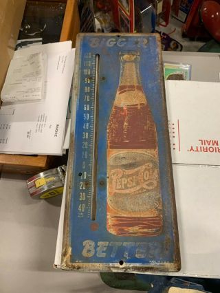 Vintage Double Dot Pepsi - Cola Metal Thermometer Sign Gas Oil Soda Country Store