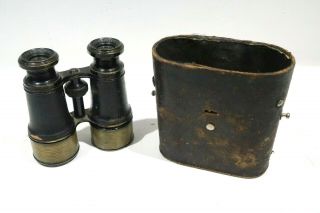 Vintage Us Army Binoculars Chevalier Opticien Paris,  With Case