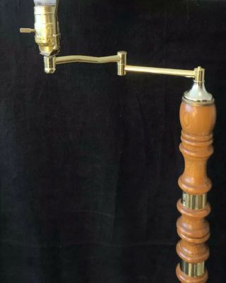 Vintage Ethan Allen Wood Brass Swing Arm Floor Lamp 3