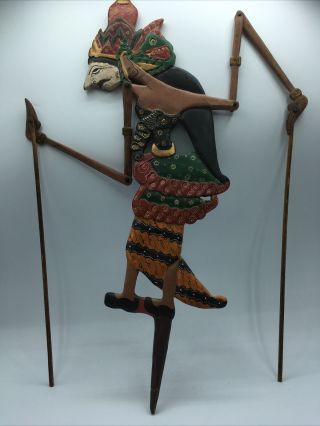 Vtg Indonesian Java Wayang Kulit Wooden Rod Puppet Hand Carved And Painted