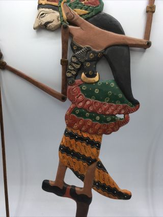 vtg indonesian Java Wayang Kulit wooden rod puppet hand carved and painted 3