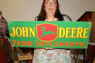 John Deere Farm Implements Tractor Corn Gas Oil 24 " Porcelain Metal Sign