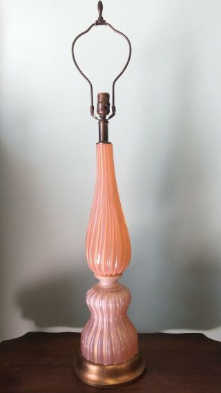 Vintage Murano Glass Peach And Pink Table Lamp