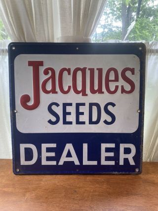 Agriculture Farm Advertising Heavy Metal Feed Sign Jacques Seeds Dealer Red Blue