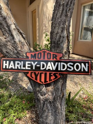 Large Die - Cut Vintage " Harley - Davidson " Dealer Sign Porcelain Sign 29x11.  5 Inch