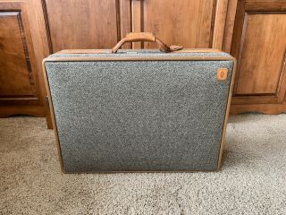Vintage Hartmann Tweed Luggage Suitcase W/ Leather Belting & Tag - Toile Lining