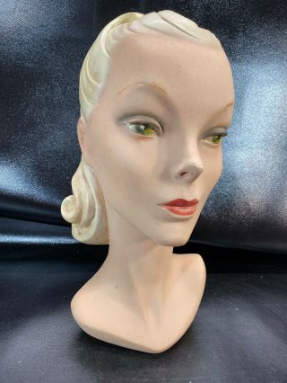 Vtg 1930 - 40’s Chalk Female Mannequin Head Jewelry Dept Store Display Blonde