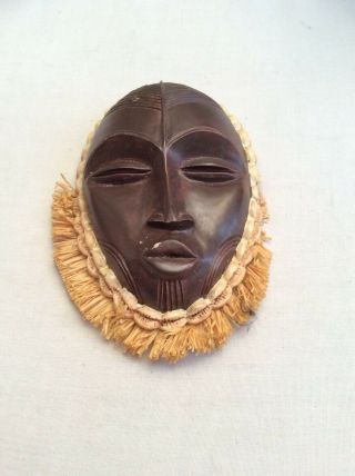 Hand Carved African Tribal Wood Face Folk Art Wall Hanging