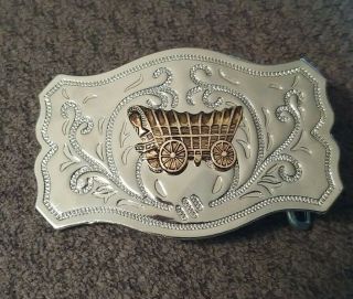 Western Cowboy Conestoga Wagon Gold/silver Tone Belt Buckle