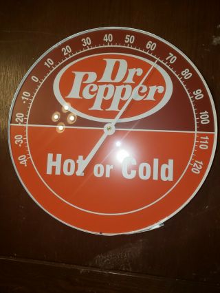 Vintage Dr.  Pepper Hot Or Cold Round Covered Thermometer With Glass Front