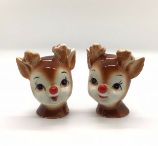 Vintage Lefton Japan Anthropomorphic Christmas Reindeer Salt And Pepper Shakers