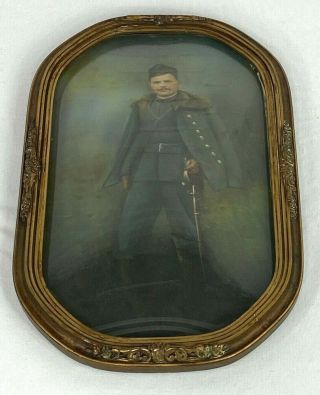 Wwi French Army Officer Convex Bubble Glass Framed Portrait